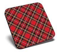 Great Single Coaster Square - Red Tartan Scottish Fabric Scotland |Glossy Quality Coasters | Tabletop Protection for Any Table Type #15842