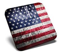 Great Single Coaster Square - Rustic USA Flag America |Glossy Quality Coasters | Tabletop Protection for Any Table Type #2244