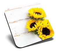 Great Single Coaster Square - Sunflower Pretty Yellow Flowers |Glossy Quality Coasters | Tabletop Protection for Any Table Type #14826