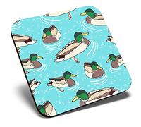 Great Single Coaster Square - Swimming Mallard Ducks Duck |Glossy Quality Coasters | Tabletop Protection for Any Table Type #13123