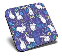 Great Single Coaster Square - White Rabbit Hare Bunny Cute |Glossy Quality Coasters | Tabletop Protection for Any Table Type #2284