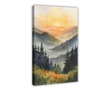 Great Smoky Mountains National Park Misty Mountain Range Natural Landscape Canvas Poster Wall Art Decor Print Picture Paintings for Living Room Bedroom Decoration 16" L X 24" W