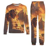 Great Sphinx And Pyramids of Giza Ancient Egypt Pyjamas Set 2 Pieces Sleepwear Nightwear Long Sleeve Pajama Tops Pants Girls Boys 10-11Y