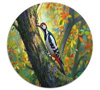 Great Spotted Woodpecker 1000 Piece Round Puzzles Jigsaw for Adults Unique Shape And Home Decor Creative for Teenagers And Adults 1000pcs (67.5x67.5cm)
