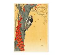 Great Spotted Woodpecker Ohara Koson Poster, Japanese Woodblock Ukiyo-E Print, Vintage Bird Art Picture Animal Painting Wall Art Exhibition, Japan Birds Home Decor, A3 (Print Only) - 42x29.7cm