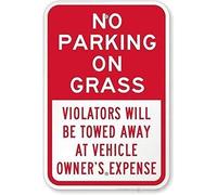 Great tin sign aluminum no parking on grass, violators will be towed away at vehicle owner's expense sign outdoor & indoor sign wall decoration 8×12 INCH
