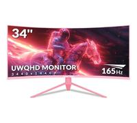 Great voell 34" Pink Ultrawide Curved Gaming Monitor - 165Hz, UWQHD 3440x1440, 1500R, 1ms MPRT, HDR, FreeSync, 99% sRGB, HDMI & DP, VESA Mount, Eye Care
