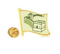 Great Wall China Pattern Art Deco Fashion Golden Metal Flag Lapel Pin Badge