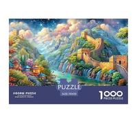 Great Wall Under Starry Sky with Rivers 1000 Piece Jigsaw Puzzle Fantasy Architecture Recycled Cardboard, Great Gift for All Ages 70x50cm/1000pcs