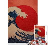 Great Wave And Rising Sun Painting 1000 Piece Jigsaw Puzzles Strengthen Cognitive Ability And Skill Soothing Serene Leisure Play (50x75cm)