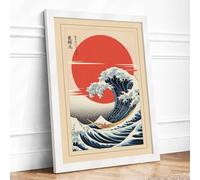 Great Wave at Dawn Japandi Framed Wall Art Print A2 (59.4×42cm) White, Wall Decor for Living Room, Bedroom, Office & Home, Ready to Hang, Art Gift