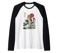 Great Wave Cat Japanese Art Ukiyo-e Ocean Feline Design Raglan Baseball Tee
