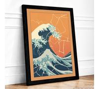 Great Wave in Blue Japandi Framed Wall Art Print A1 (84.1×59.4cm) Black, Wall Decor for Living Room, Bedroom, Office & Home, Ready to Hang, Art Gift