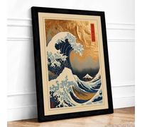 Great Wave, Mount Fuji Japandi Framed Wall Art Print A4 (29.7×21cm) Black, Wall Decor for Living Room, Bedroom, Office & Home, Ready to Hang, Art Gift