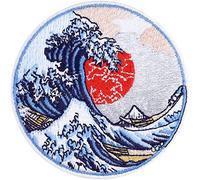 Great Wave of Kanagawa Sew on Patch - Nature Disasters Iron on Patches for Japanese - Cultural Change in Japan Designer Patches for Jackets, Jeans, Backpacks, Hats, Shirts - 80X80 mm