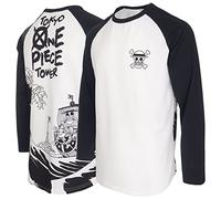 Great Wave off Kanagawa Ukiyo-e Art Mix ONE Luffy PIECE Thousand Sunny Pirate Ship Japanese Anime 100% Heavy Cotton Mens Raglan Baseball Long Sleeve T-shirt(S,Black/White)