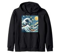 Great Wave off Kanagawa with Starry Nights van Gogh Art Zip Hoodie