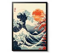 Great Wave Poster, Wave and Mount Fuji Print, Japanese Cartoon Style Wall Art, Anime Sea Landscape Decor, Ukiyo-e Illustration Gift, Archival Matte, A1 (Framed) - 84.1x59.4cm