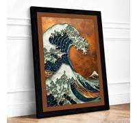 Great Wave Rising Japandi Framed Wall Art Print A1 (84.1×59.4cm) Black,
