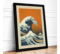 Great Wave Rising Japandi Framed Wall Art Print A1 (84.1×59.4cm) Black,