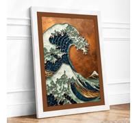 Great Wave Rising Japandi Framed Wall Art Print A1 (84.1×59.4cm) White,