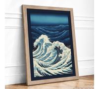Great Wave Rising Japandi Framed Wall Art Print A2 (59.4×42cm) Oak, Wall