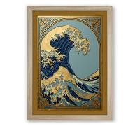 Great Wave Rising Japandi Framed Wall Art Print A2 (59.4×42cm) Oak, Wall Decor for Living Room, Bedroom, Office & Home, Ready to Hang, Art Gift