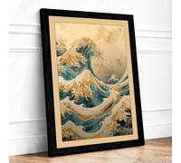 Great Wave Rising Japandi Framed Wall Art Print A3 (42×29.7cm) Black, Wall Decor for Living Room, Bedroom, Office & Home, Ready to Hang, Art Gift