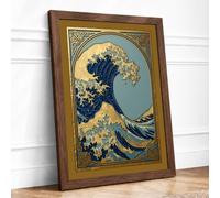 Great Wave Rising Japandi Framed Wall Art Print A3 (42×29.7cm) Walnut,