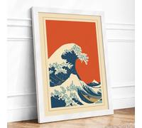 Great Wave Rising Japandi Framed Wall Art Print A3 (42×29.7cm) White, Wall Decor for Living Room, Bedroom, Office & Home, Ready to Hang, Art Gift
