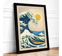 Great Wave Rising Japandi Framed Wall Art Print A4 (29.7×21cm) Black,