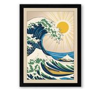 Great Wave Rising Japandi Framed Wall Art Print A4 (29.7×21cm) Black, Wall Decor for Living Room, Bedroom, Office & Home, Ready to Hang, Art Gift