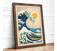 Great Wave Rising Japandi Framed Wall Art Print A4 (29.7×21cm) Walnut,