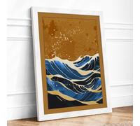 Great Wave Rising Japandi Framed Wall Art Print A4 (29.7×21cm) White,