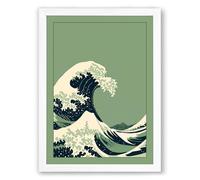 Great Wave Rising Japandi Framed Wall Art Print A4 (29.7×21cm) White, Wall Decor for Living Room, Bedroom, Office & Home, Ready to Hang, Art Gift