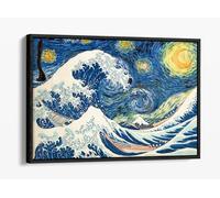 Great Wave Starry Night Van Gogh Hokusai Canvas Floater Frame Print Picture Art - Black Frame 12 inch wide x 8 inch high