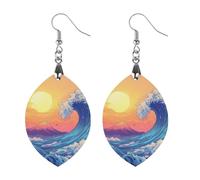 Great Wave Sun Women's Wooden Earring Apricot Shaped Dangle Earrings Pendant Jewelry