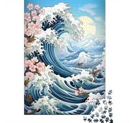 Great Wave with Cherry Blossoms Jigsaw Puzzle for Adults, 1000 Pieces, 52x38cm/1000pcs, Quiet Home Activity, Relaxing Indoor Time And Puzzle Lovers