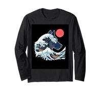 Great Wave Wolf Surfing Sunset Ocean Night Wildlife Long Sleeve T-Shirt