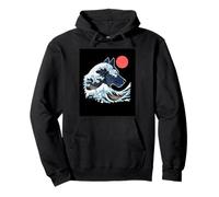 Great Wave Wolf Surfing Sunset Ocean Night Wildlife Pullover Hoodie