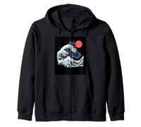 Great Wave Wolf Surfing Sunset Ocean Night Wildlife Zip Hoodie