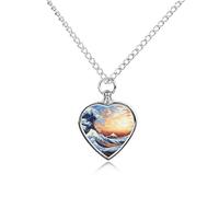 Great Waves Japanese Sunset Ashes Necklace Dog Pet Urn Necklace Heart Cremation Jewelry with Fill Kit