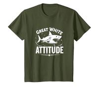 Great White Attitude: Fierce Ocean Predator T-Shirt, Kids, Olive, 8 Years