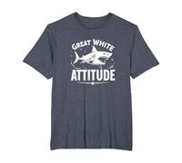 Great White Attitude: Fierce Ocean Predator T-Shirt, Men's Big and Tall, Heather Blue, 2X Tall