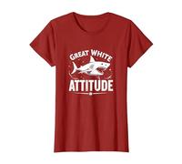 Great White Attitude: Fierce Ocean Predator T-Shirt, Women, Cranberry, XXL