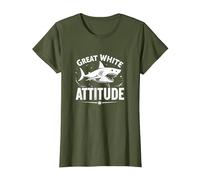 Great White Attitude: Fierce Ocean Predator T-Shirt, Women, Olive, XXL