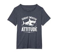 Great White Attitude: Fierce Ocean Predator T-Shirt, Women's Plus, Heather Blue, 2X