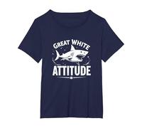 Great White Attitude: Fierce Ocean Predator T-Shirt, Women's Plus, Navy, 2X