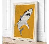 Great White Below Mid-Century Canvas Wall Art Print 30x20 Inch (76 x 51 cm)