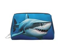 Great White Fish Makeup Bag for Women Cosmetic Bags Leather Travel Makeup Case Organizer Waterproof Make up Pouch Open Flat Toiletry Bag Portable Storage Pouch for Travelling, Silver, One Size